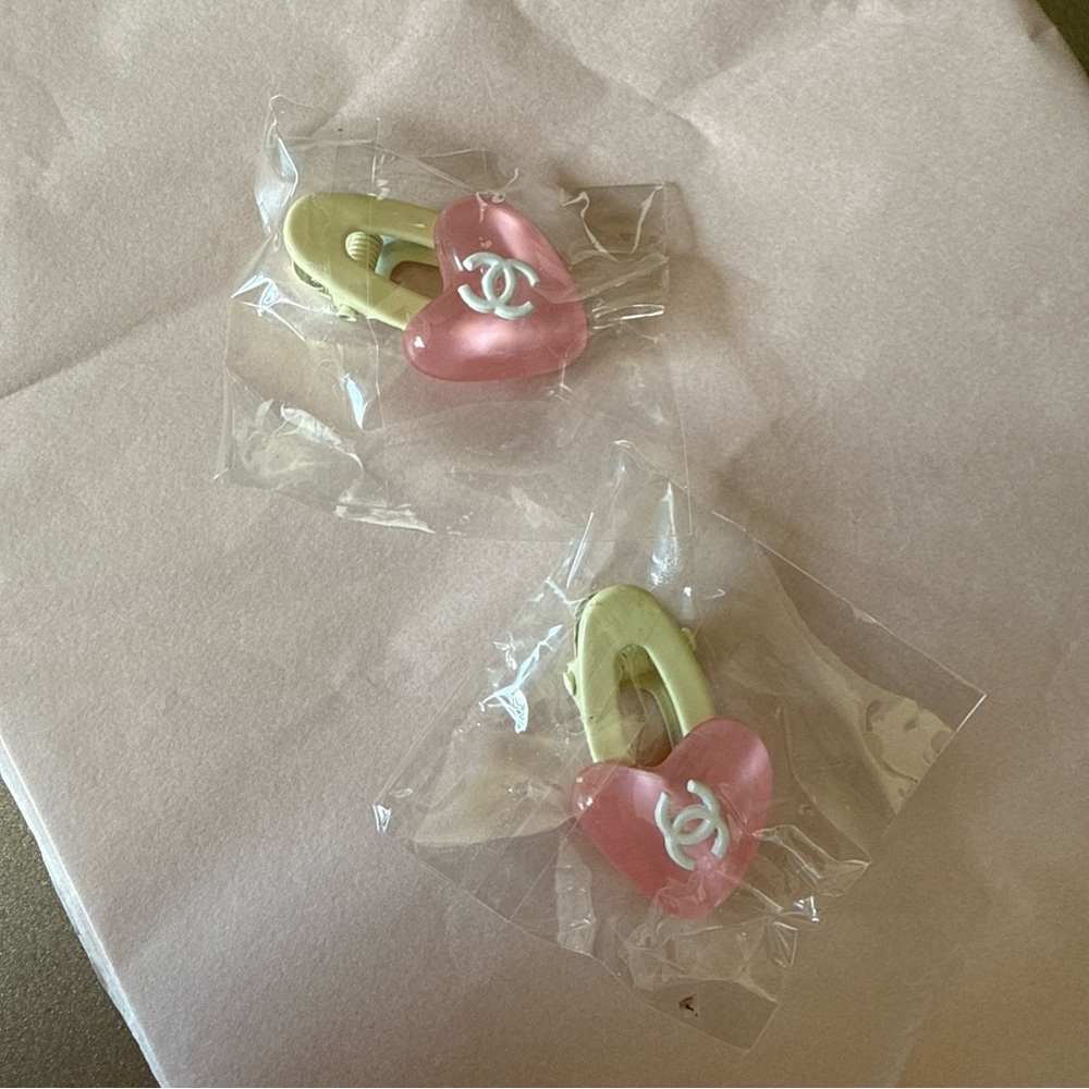 Chanel Pink Heart  Hair Clips